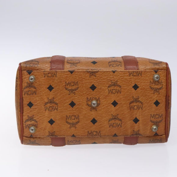 MCM Logogram Vicetos Boston Bag PVC Leather Brown Gold Auth bs27984