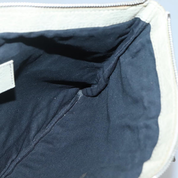 BALENCIAGA Classic Clip M Clutch Bag Leather Beige Silver Auth bs27985