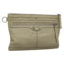 BALENCIAGA Classic Clip M Clutch Bag Leather Beige Silver Auth bs27985-1