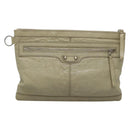 BALENCIAGA Classic Clip M Clutch Bag Leather Beige Silver Auth bs27985-13