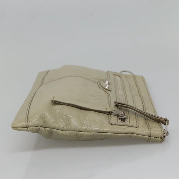 BALENCIAGA Classic Clip M Clutch Bag Leather Beige Silver Auth bs27985