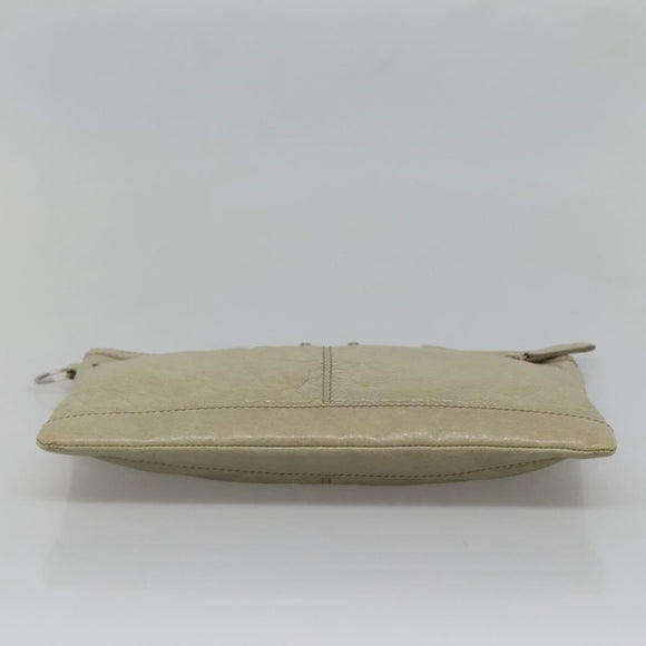 BALENCIAGA Classic Clip M Clutch Bag Leather Beige Silver Auth bs27985