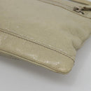 BALENCIAGA Classic Clip M Clutch Bag Leather Beige Silver Auth bs27985-7