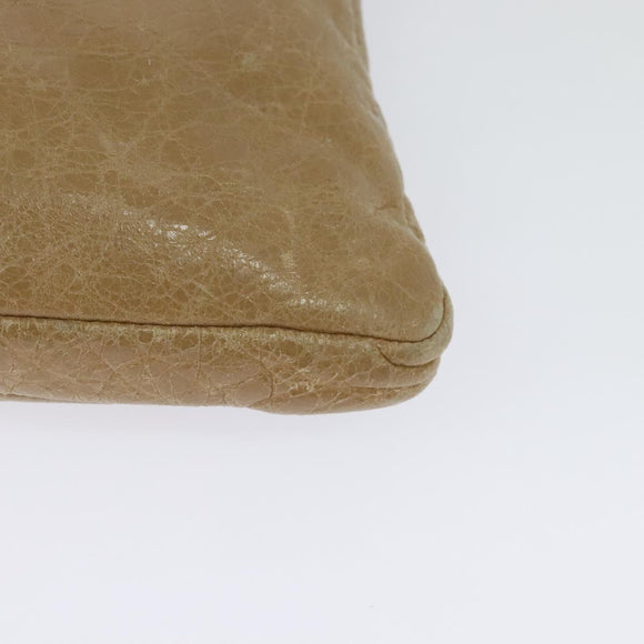 BALENCIAGA Classic Flat Shoulder Bag Leather Beige Auth bs27986