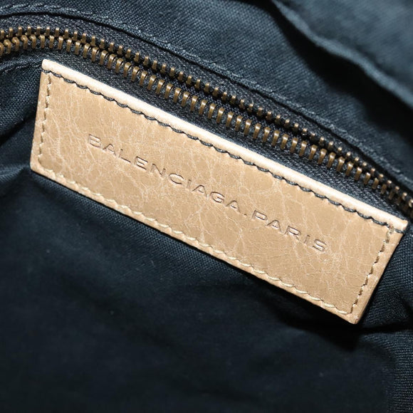 BALENCIAGA Classic Flat Shoulder Bag Leather Beige Auth bs27986