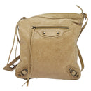 BALENCIAGA Classic Flat Shoulder Bag Leather Beige Auth bs27986-13