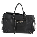 BALENCIAGA Paper Mini Hand Bag Leather 2way Black Silver 370926 Auth bs27987V-13