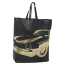 CELINE Mustang Print Vertical Cabas Tote Bag Leather Black Gold Auth bs27989-1