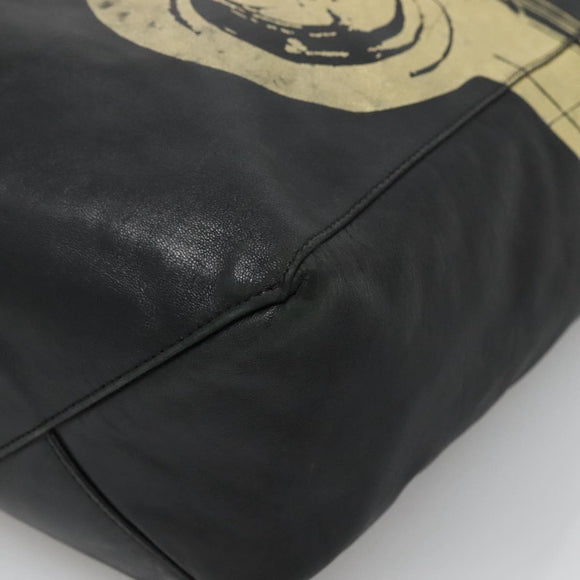 CELINE Mustang Print Vertical Cabas Tote Bag Leather Black Gold Auth bs27989