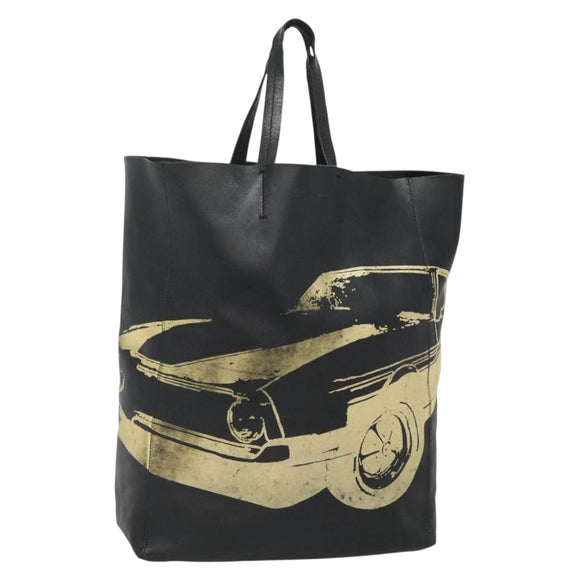 CELINE Mustang Print Vertical Cabas Tote Bag Leder Schwarz Gold Auth bs27989