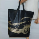CELINE Mustang Print Vertical Cabas Tote Bag Leather Black Gold Auth bs27989-20