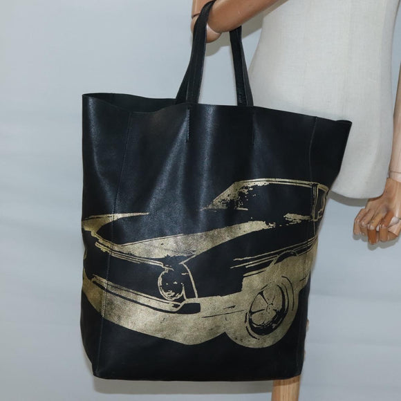 CELINE Mustang Print Vertical Cabas Tote Bag Leather Black Gold Auth bs27989