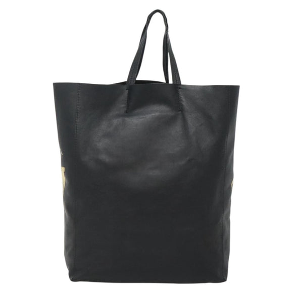 CELINE Mustang Print Vertical Cabas Tote Bag Leder Schwarz Gold Auth bs27989