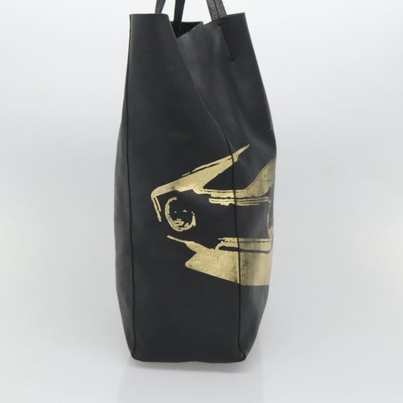 CELINE Mustang Print Vertical Cabas Tote Bag Leder Schwarz Gold Auth bs27989
