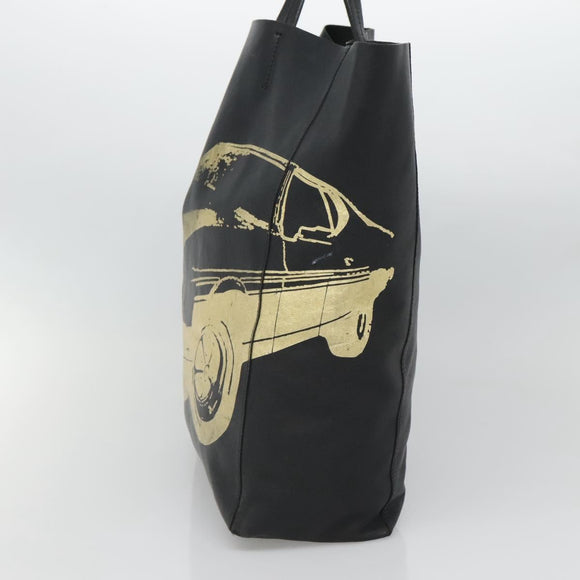 CELINE Mustang Print Vertical Cabas Tote Bag Leder Schwarz Gold Auth bs27989