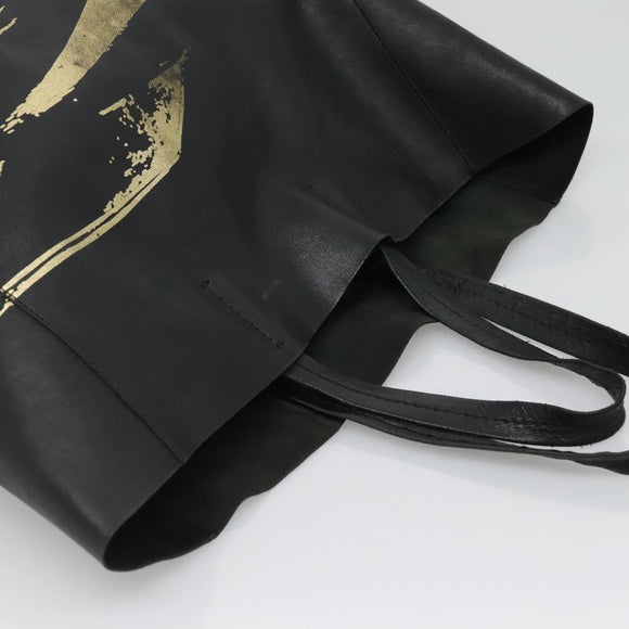 CELINE Mustang Print Vertical Cabas Tote Bag Leather Black Gold Auth bs27989