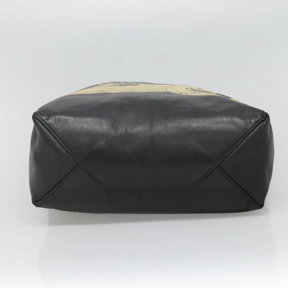 CELINE Mustang Print Vertical Cabas Tote Bag Leather Black Gold Auth bs27989