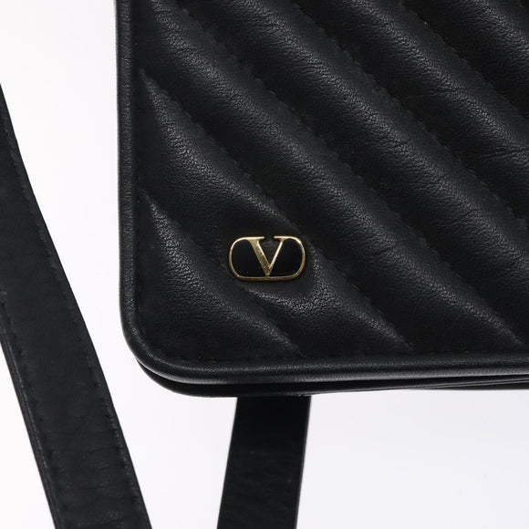 VALENTINO Shoulder Bag Leather Black Gold Auth bs27994