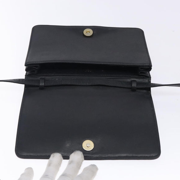 VALENTINO Shoulder Bag Leather Black Gold Auth bs27994