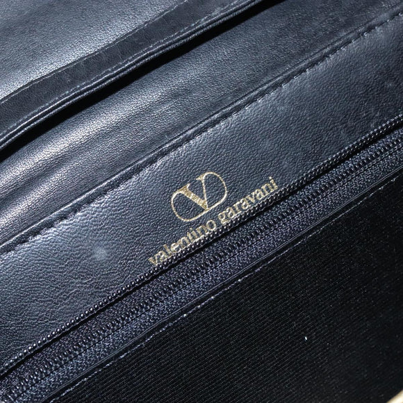 VALENTINO Shoulder Bag Leather Black Gold Auth bs27994
