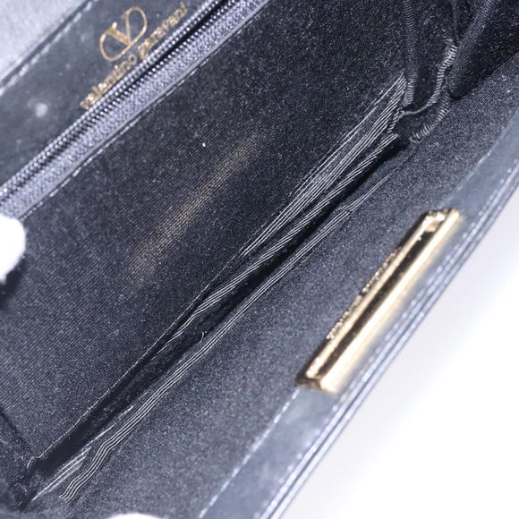 VALENTINO Shoulder Bag Leather Black Gold Auth bs27994