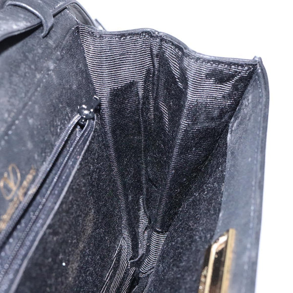 VALENTINO Shoulder Bag Leather Black Gold Auth bs27994