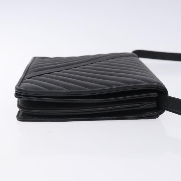 VALENTINO Shoulder Bag Leather Black Gold Auth bs27994