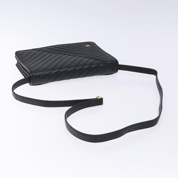 VALENTINO Shoulder Bag Leather Black Gold Auth bs27994