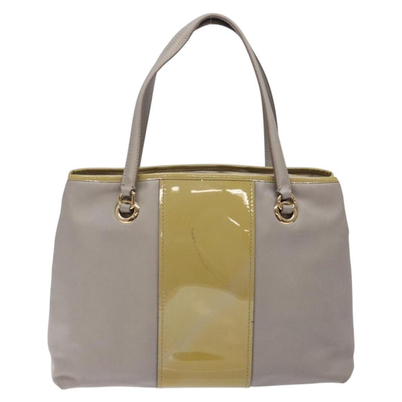 Salvatore Ferragamo Vala Hand Bag Leather Gray Gold Auth bs27995