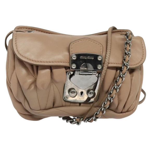 Miu Miu Matelasse Chain Shoulder Bag Leather Pink Silver Auth bs27996