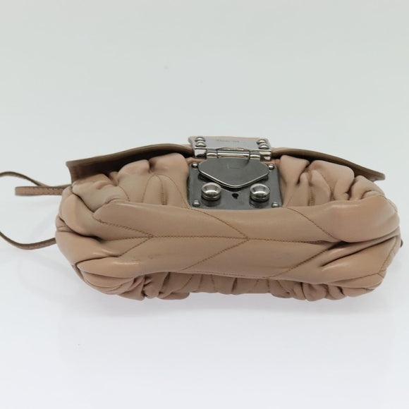 Miu Miu Matelasse Chain Shoulder Bag Leather Pink Silver Auth bs27996