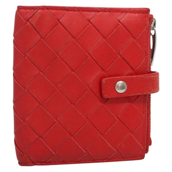 BOTTEGA VENETA INTRECCIATO Bifold Wallet Leather Red Auth bs28002