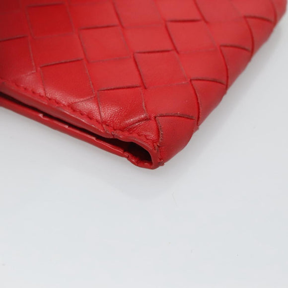 BOTTEGA VENETA INTRECCIATO Bifold Wallet Leather Red Auth bs28002