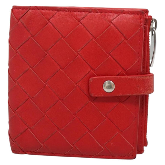 BOTTEGA VENETA INTRECCIATO Bifold Wallet Leather Red Auth bs28002