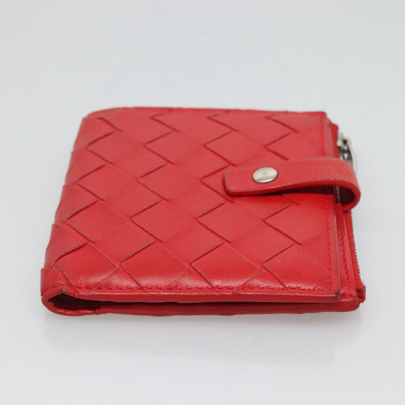 BOTTEGA VENETA INTRECCIATO Bifold Wallet Leather Red Auth bs28002