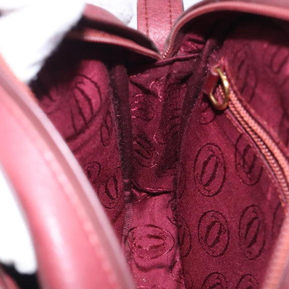 CARTIER Shoulder Bag Leather Bordeaux Gold Auth bs28003
