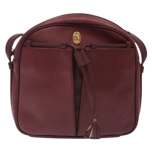 CARTIER Shoulder Bag Leather Bordeaux Gold Auth bs28003