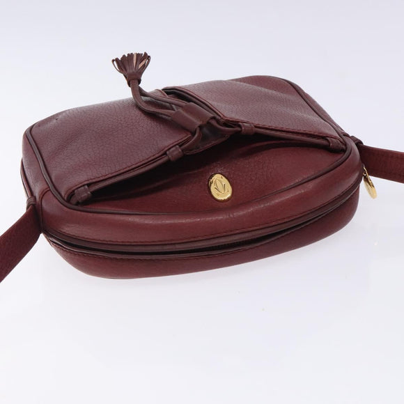 CARTIER Shoulder Bag Leather Bordeaux Gold Auth bs28003