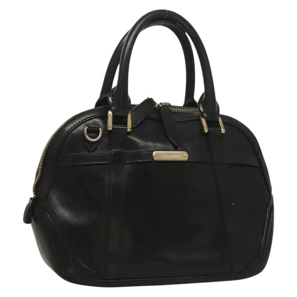 BURBERRY Hand Bag Leather Black Gold Auth bs28007