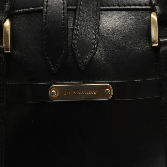 BURBERRY Hand Bag Leather Black Gold Auth bs28007