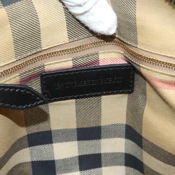 BURBERRY Hand Bag Leather Black Gold Auth bs28007