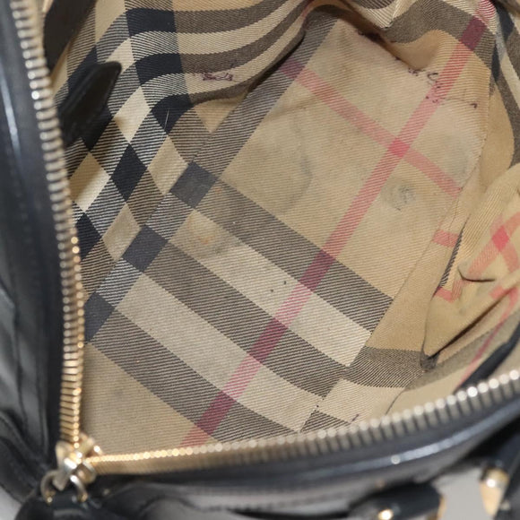 BURBERRY Hand Bag Leather Black Gold Auth bs28007