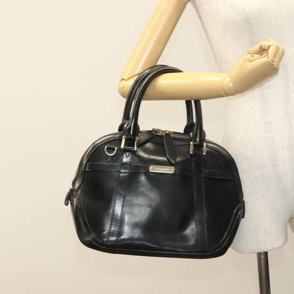 BURBERRY Hand Bag Leather Black Gold Auth bs28007