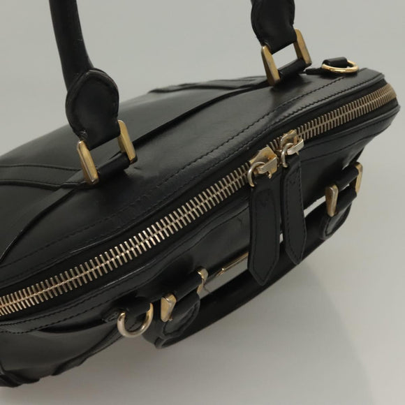 BURBERRY Hand Bag Leather Black Gold Auth bs28007