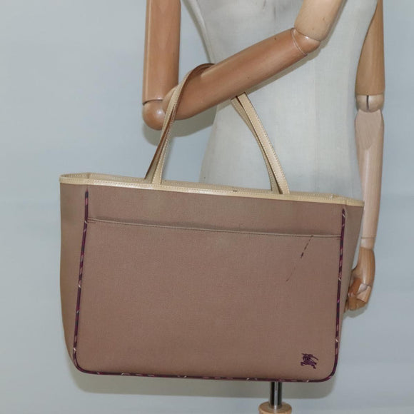 BURBERRY Blue Label Tote Bag Canvas Beige Silver Auth bs28008