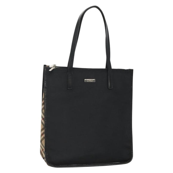 BURBERRY Tote Bag Nylon Black Silver Auth bs28010