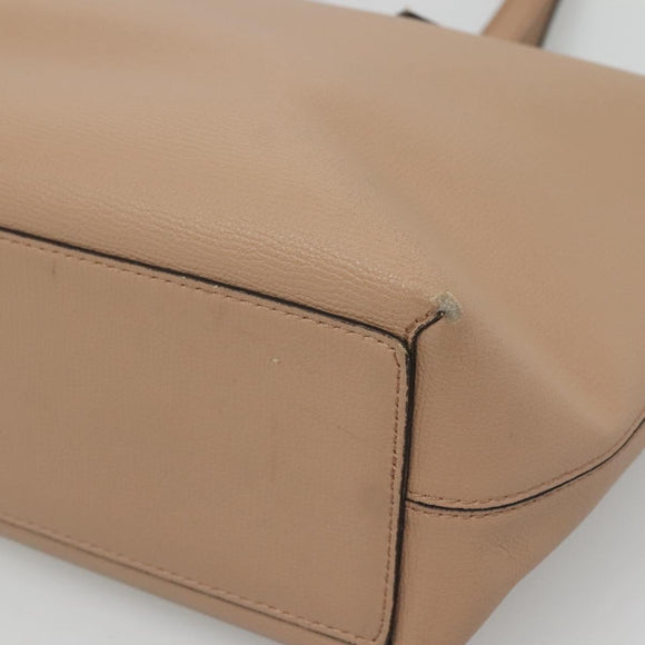 BURBERRY Tote Bag Leather Beige Gold Auth bs28011