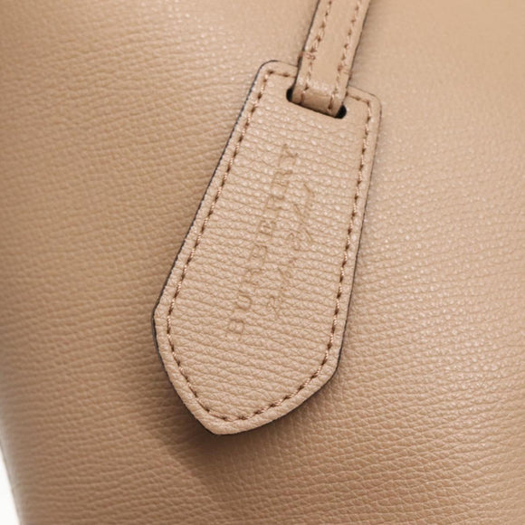 BURBERRY Tote Bag Leather Beige Gold Auth bs28011
