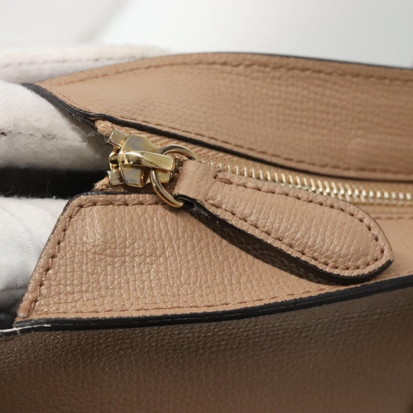 BURBERRY Tote Bag Leather Beige Gold Auth bs28011