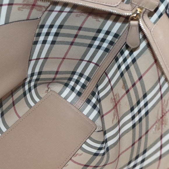 BURBERRY Tote Bag Leather Beige Gold Auth bs28011